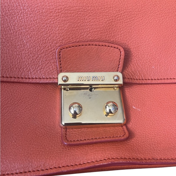 Miu Miu Orange Madras Leather Push Lock Flap Top Handle Bag - Picture 5 of 9